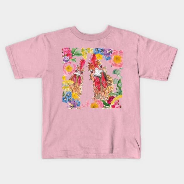 Flowers and Chickens Kids T-Shirt by Marjansart 